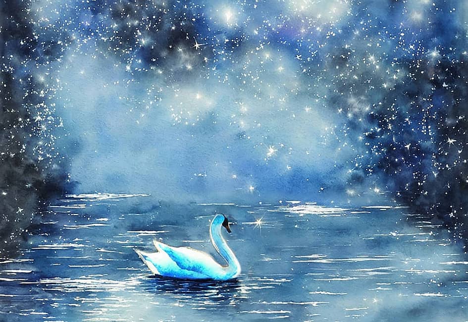 Картина "Белый лебедь на пруду"