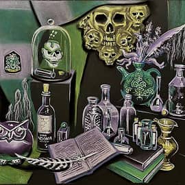 Натюрморт с черепами и совой.