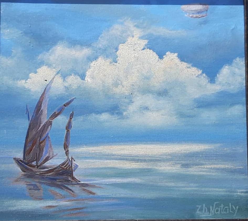 Облако над морем. Корабль. Дирижабль. Проект "Сказочные миры ZhNataly.  Отличные кучевые облака