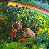 Камень и красный кустик