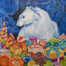 Мишка на Севере.Дарит подарки.