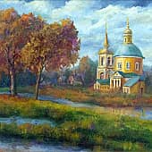 Осенний пейзаж с храмом