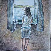 Девушка, стоящая у окна