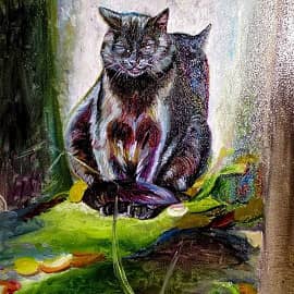 Кот Бегемот греется на осеннем солнце