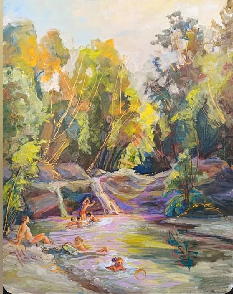 Детские игры в воде. Летний отдых на водопаде. Живографика ZhNataly