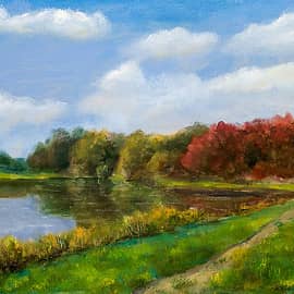 Пейзаж с тропинкой вдоль озера