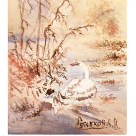 Белый лебедь 2022 12.5х18   бумага акварель вариант 2