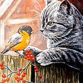 Кот и птичка