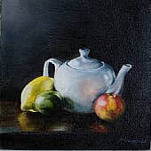 Натюрморт с чайником и фруктами, художник Шатёрных Геннадий