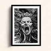 Горгона экспрессивный женский портрет, ярость в графике