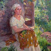 Отдых ( портрет мамы Ческидовой О.А. на крыльце своего дома в Псковской области)