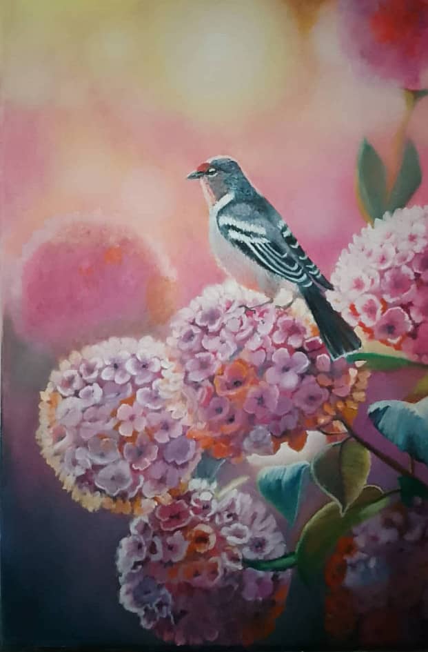 птица на гортензии