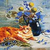 Рыжий кот и цветы