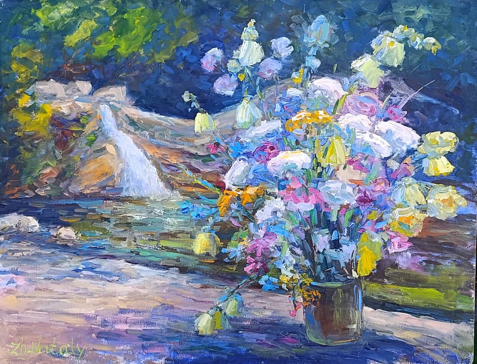 Полевые цветы у водопада. Серия натюрморт под открытым небом. Пленэр ZhNataly