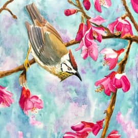 Цветы и птица