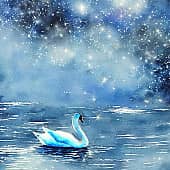 Картина "Белый лебедь на пруду"