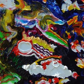 Автопортрет с рыбками и попугаями