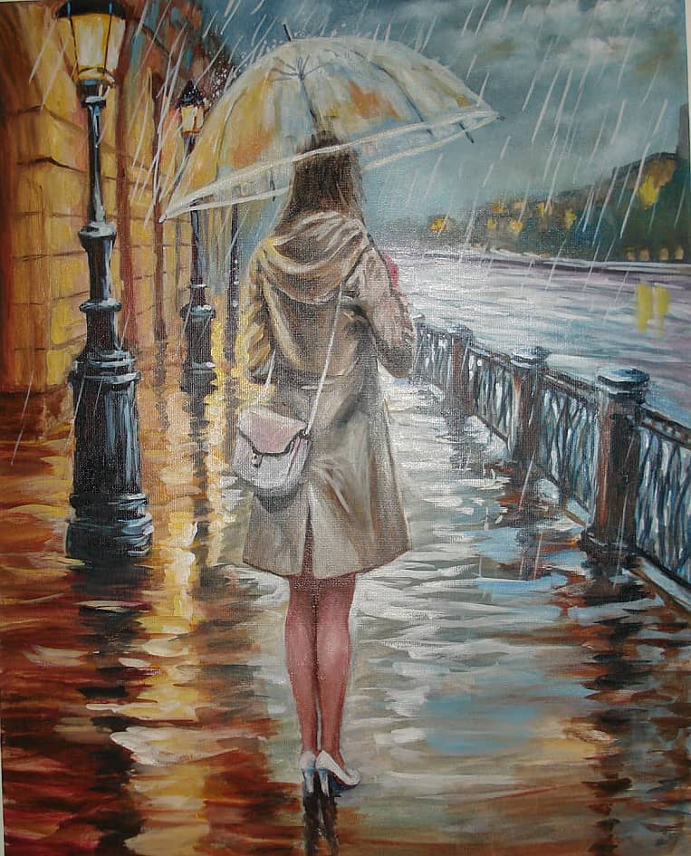 Под дождем.