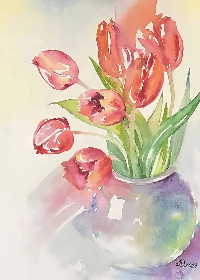Акварель Тюльпаны