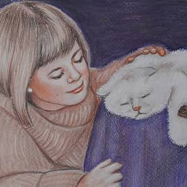 Девочка и спящий котенок