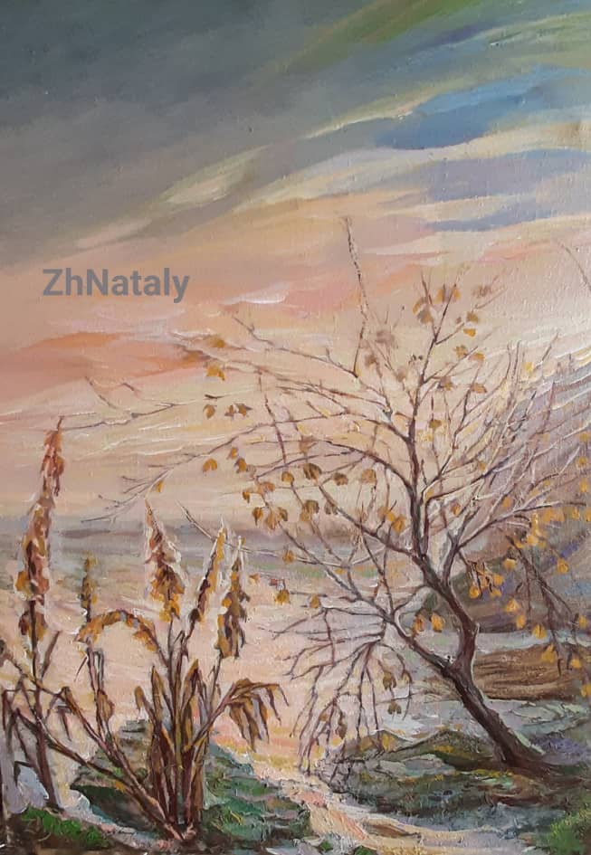"Камыш, дерево и небо. Пейзаж в неаполитанских тонах", живопись ZhNataly