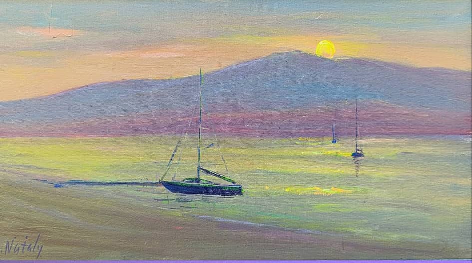 Нежный закат на побережье. Геленджик. День и ночь. Проект "светофизика в живописи"  ZhNataly, светящ