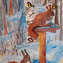 В лесу в морозный солнечный день