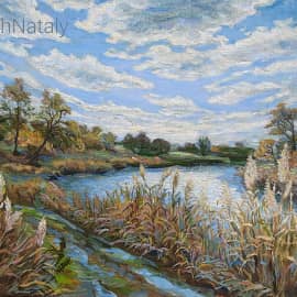 Осенний день. Камыши. Картина ZhNataly