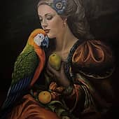 Девушка  с попугаем
