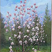 Тюльпановое дерево или  магнолия цветёт, художник ZhNataly.  Легендарная картина