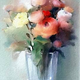 Утренние цветы. Акварель.