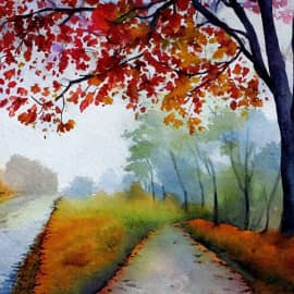 Картина "Под алым клёном прячется вдохновение"