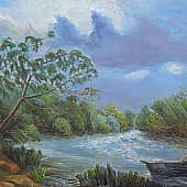 Казак, плывущий по реке. Живопись ZhNataly