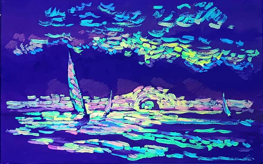 День и ночь. Ночь. Яхта в море на закате. Проект "светофизика в живописи"  ZhNataly