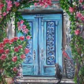 На крыльце.