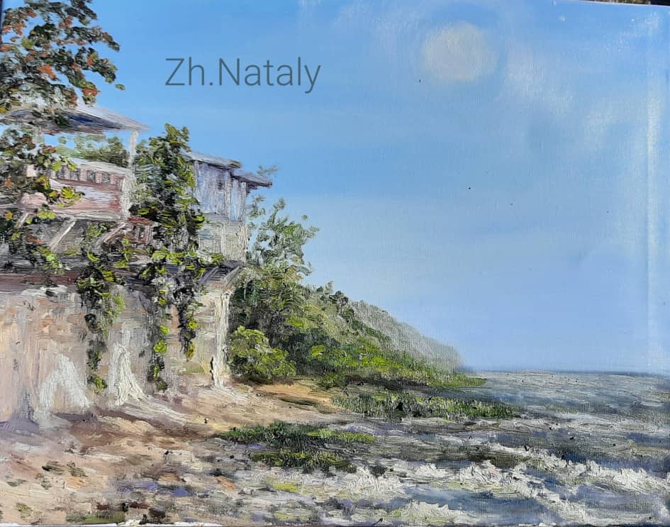 Домики у воды, лето, морской пейзаж ZhNataly, живопись маслом  ЖуравлёваАрт