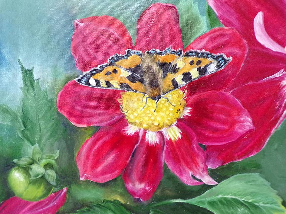 Бабочка на цветке (фрагмент картины)