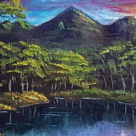 вечер на озере под горой Бештау