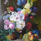 Натюрморт с цветами и ананасом, художник Наталья Ткаченко