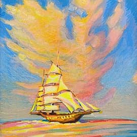 Фрегат. День и ночь. Проект светофизика в живописи ZhNataly. Светящаяся