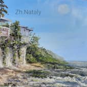 Домики у воды, лето, морской пейзаж ZhNataly, живопись маслом  ЖуравлёваАрт