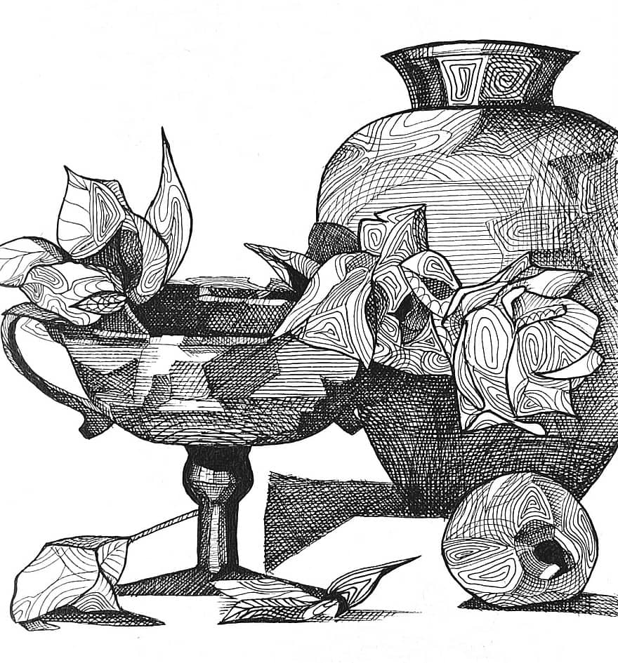 Натюрморт с вазами и цветами