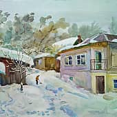 Зимний дворик, художник Ирина Голубина