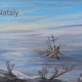 "Летающий корабль, зима, море, лёд" "Сказочные миры ZhNataly "
