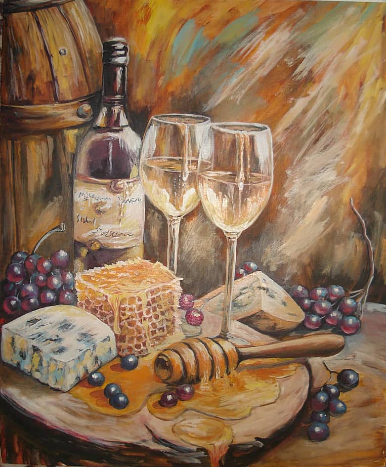 Натюрморт медом и сыром.