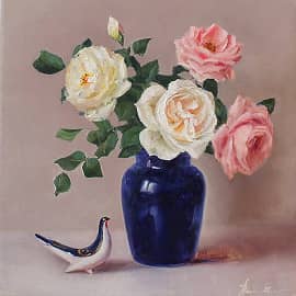 Розы с птичкой