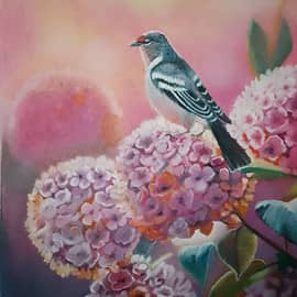 птица на гортензии