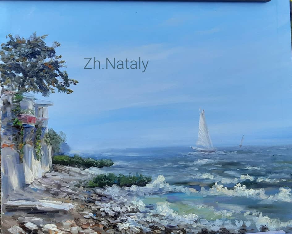 Домики у воды, морской пейзаж ZhNataly, живопись маслом ЖуравлёваАрт, картина, пленэр