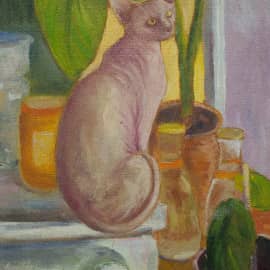 Лысый кот, ночь и цветок. №2