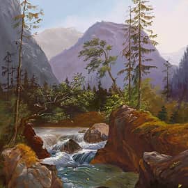 Копия картины Абьятти Юлиус Горный ручей